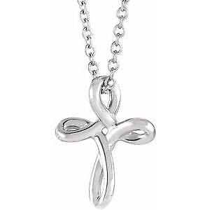 14k White Gold 13.35x10.42 mm Cross Pendant Necklace 15"