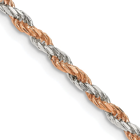 Sterling Silver And Rose Vermeil 2.5mm Diamond-cut Rope Chain Necklace