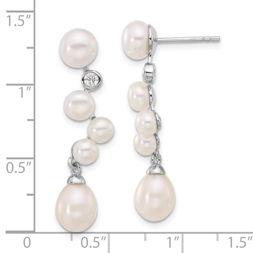 Sterling Silver White Rice Cultured Pearl & Cubic Zirconia Dangle Earrings
