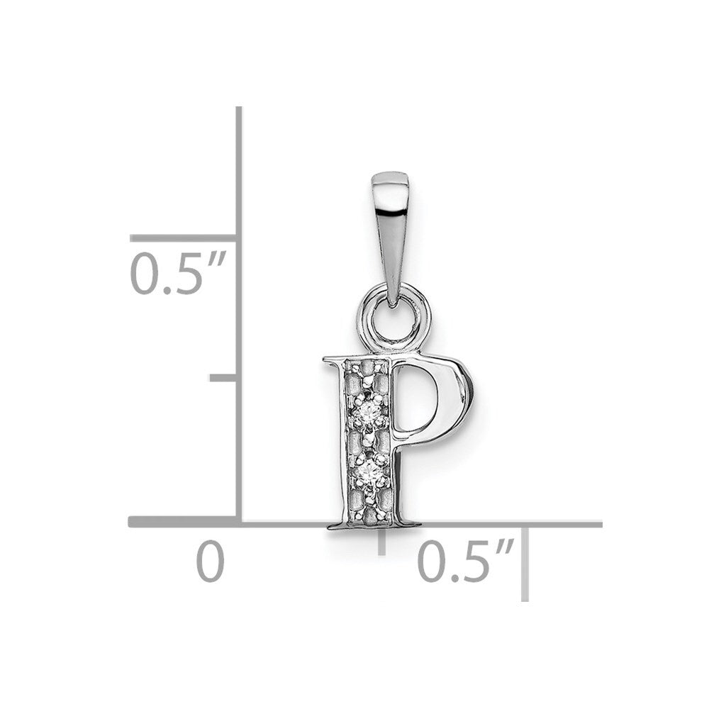 14k White Gold Rhodium-plated Diamond Letter P Initial Pendant for Women