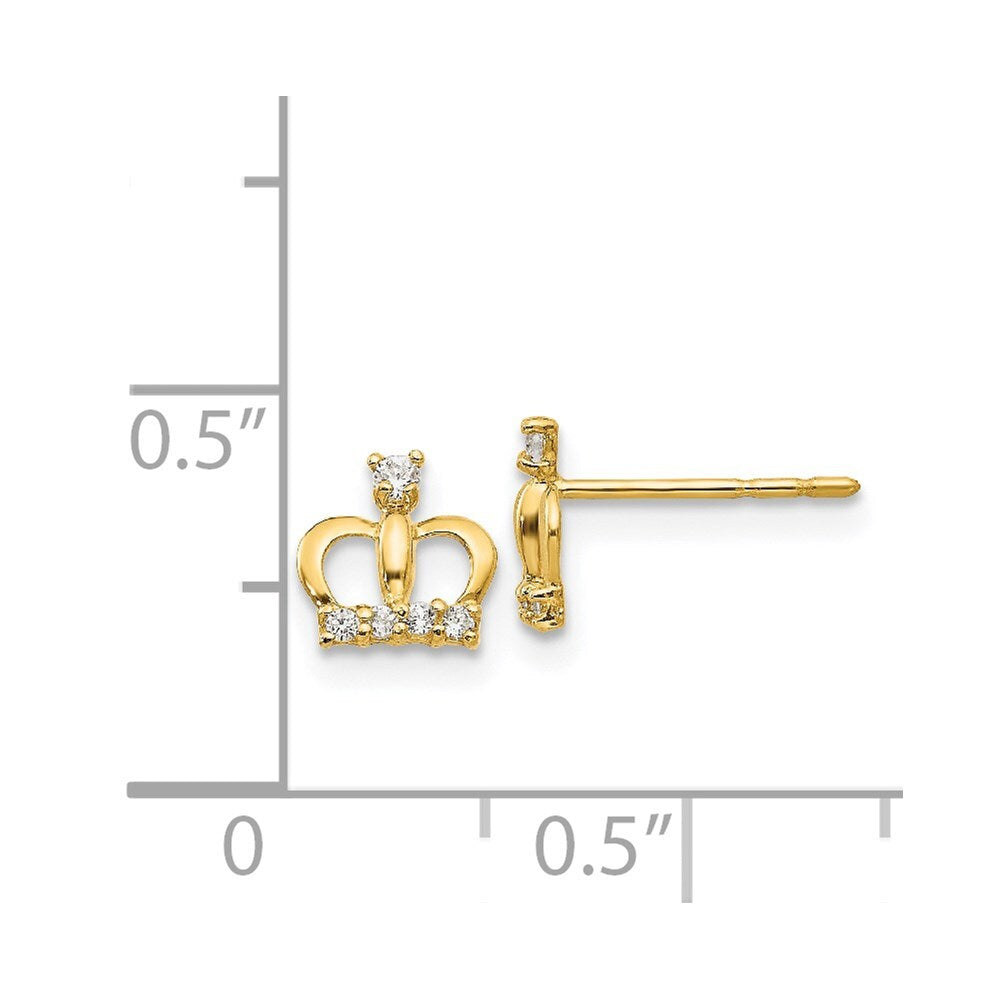 14k Yellow Gold Cubic Zirconia Crown Stud Earrings