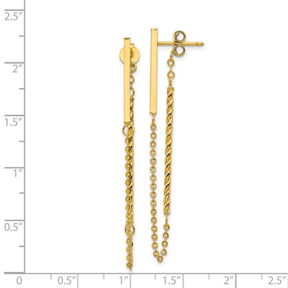 14k Yellow Gold Polished and Twisted Bar w/Chain Earrings