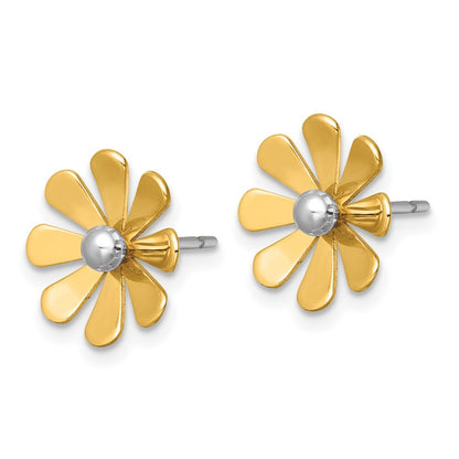 14k Yellow Gold White Rhodium Polished Daisy Stud Earrings Gift for Women