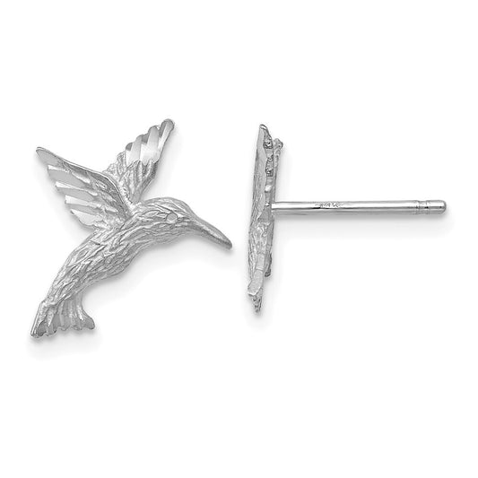 14k White Gold Hummingbird Stud Earrings Gift for Women