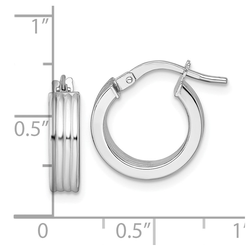 14k White Gold Polished Grooved Hoop Earrings Gift for Women