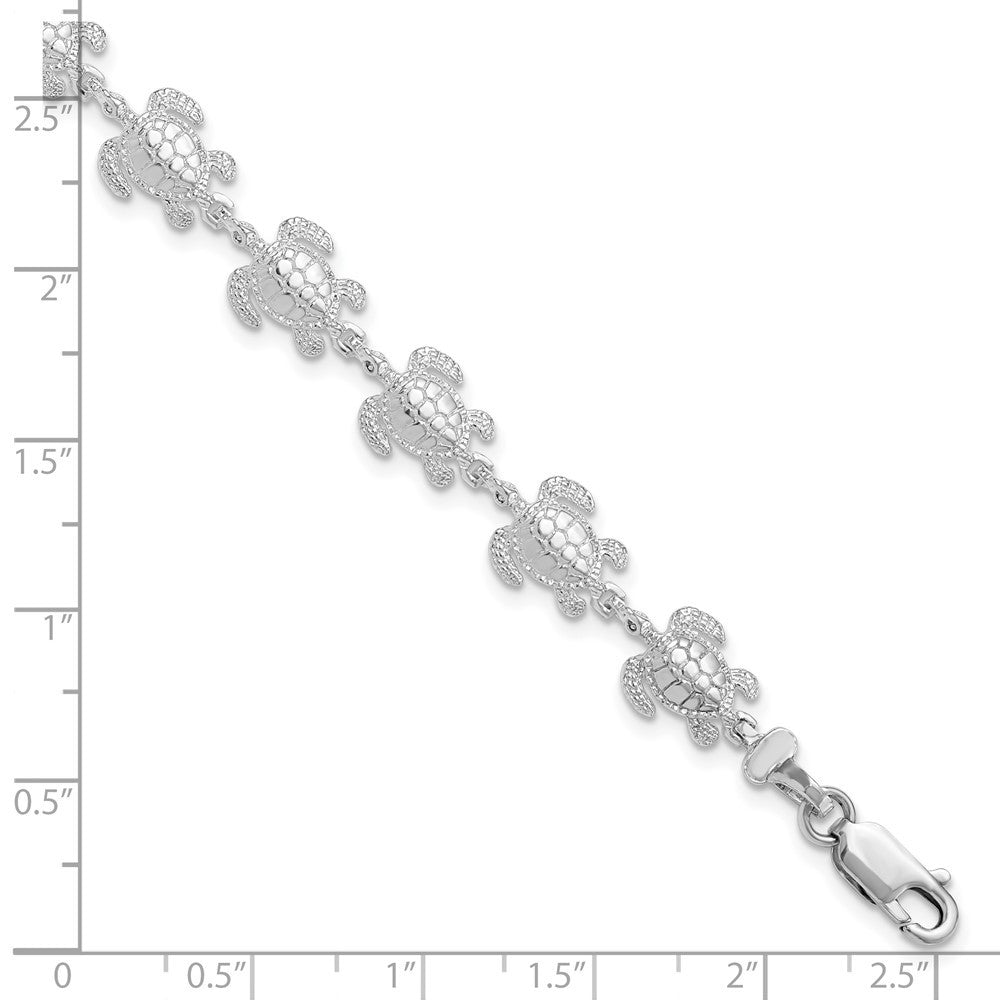 Sterling Silver Rhodium-plated Polished Sea Turtle 7.5 inch Bracelet
