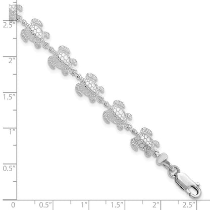 Sterling Silver Rhodium-plated Polished Sea Turtle 7.5 inch Bracelet
