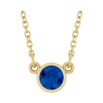 14k Yellow Gold Lab-Grown Blue Sapphire Solitaire Pendant Necklace 16"