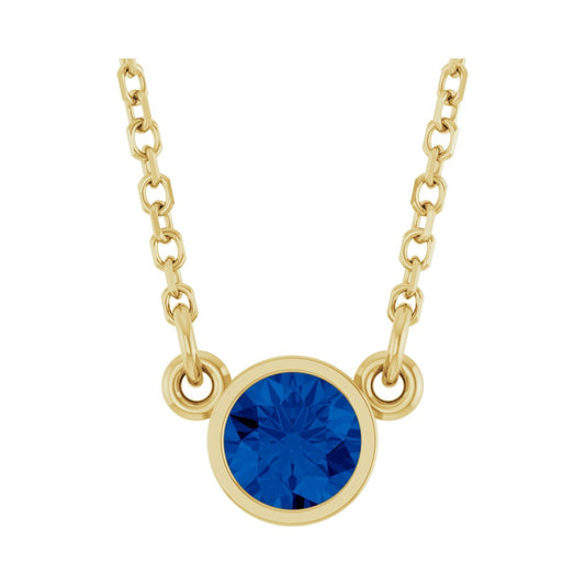 14k Yellow Gold Lab-Grown Blue Sapphire Solitaire Pendant Necklace 16"