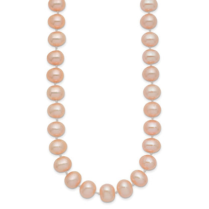 14k Yellow Gold 8-9mm Pink Near-Round Freshwater Cultured Pearl 28 inch Necklace