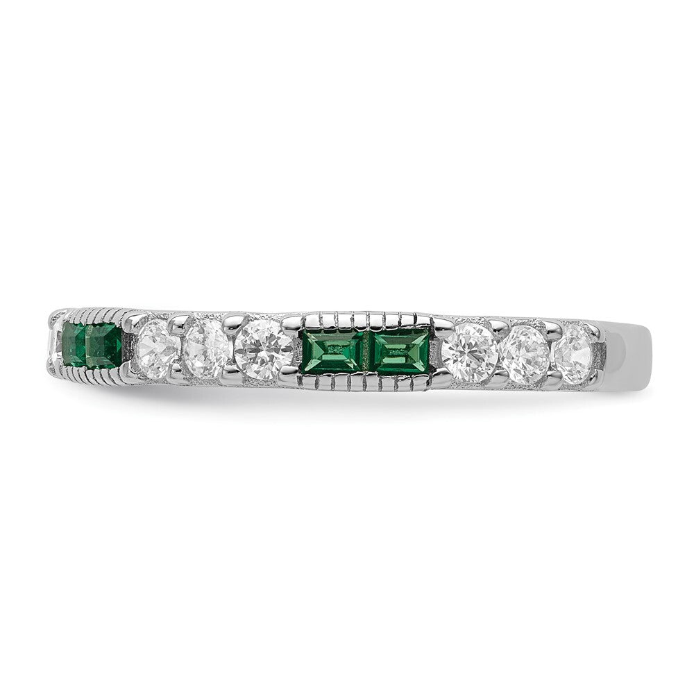 Sterling Silver Rhodium-plated Synthetic Green Spinel & Cubic Zirconia Band SZ 7