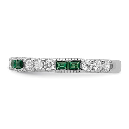 Sterling Silver Rhodium-plated Synthetic Green Spinel & Cubic Zirconia Band SZ 7