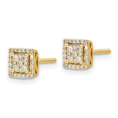 14k Yellow Gold Diamond Square Screw Back Stud Earrings
