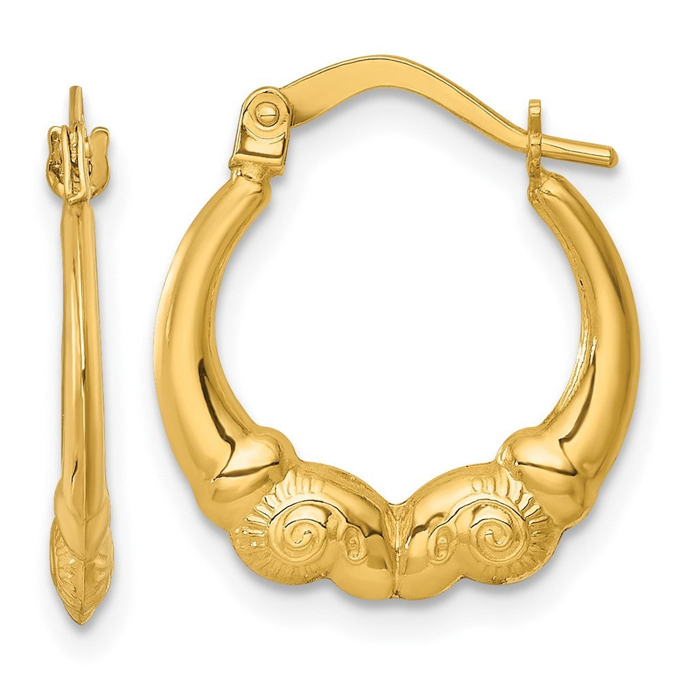14k Yellow Gold Polished 16.00mm Rams Head Hollow Hoop Earrings