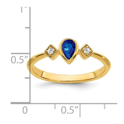 14K Yellow Gold Pear Bezel Sapphire and Diamond Ring Size 7