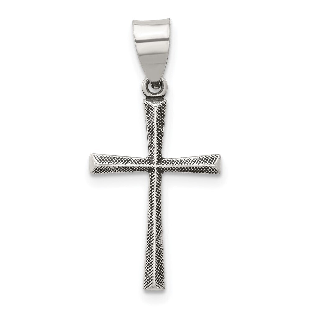 Sterling Silver Antiqued Solid Textured Latin Cross Pendant