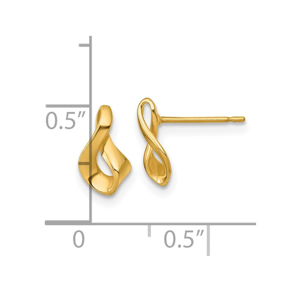 14k Yellow Gold Polished Fancy Twisted Stud Earrings Gift for Women