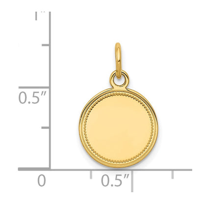 14k Yellow Gold Plain .018 Gauge Engravable Round Disc Charm