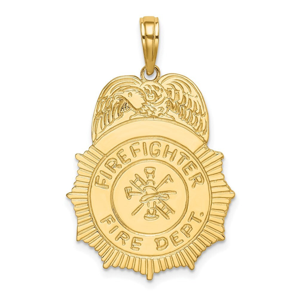 14k Yellow Gold FIREFIGHTER FIRE DEPT. Badge Charm Pendant for Women