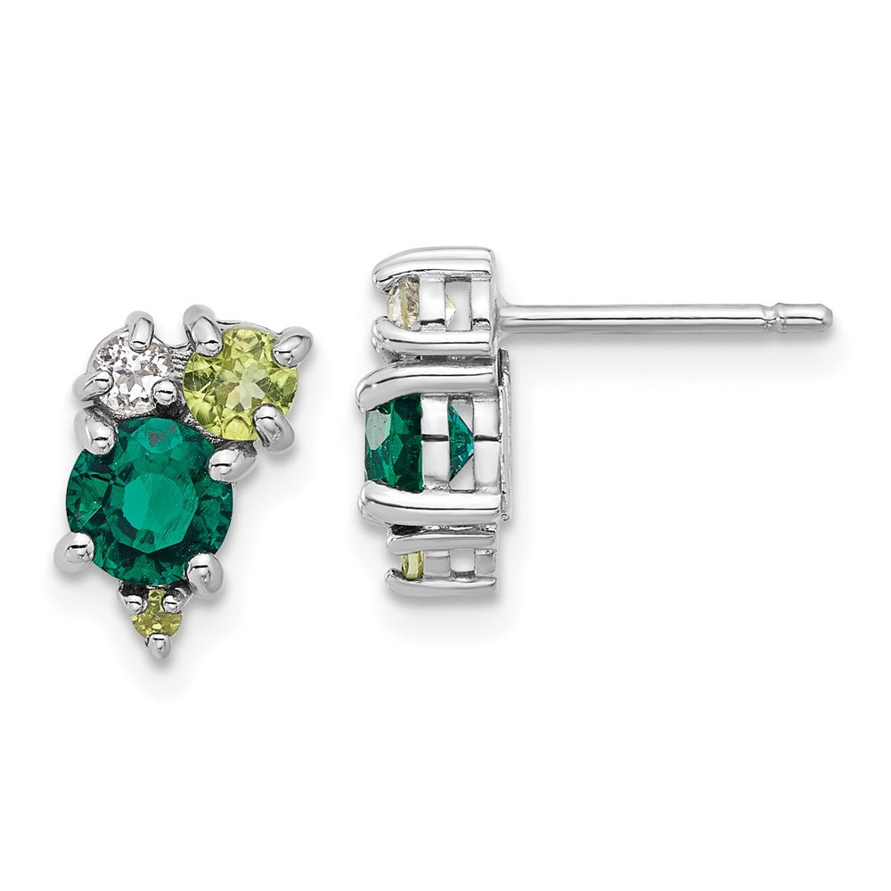 Sterling Silver Rhodium Cr.Emerald Peridot and White Topaz Earrings