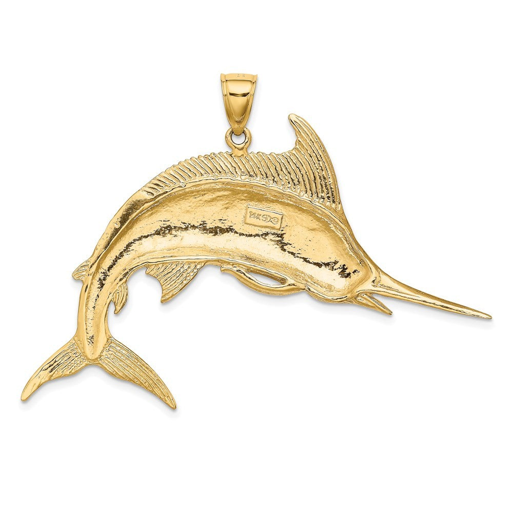 14k Yellow Gold 2-D Polished Satin Blue Marlin Charm