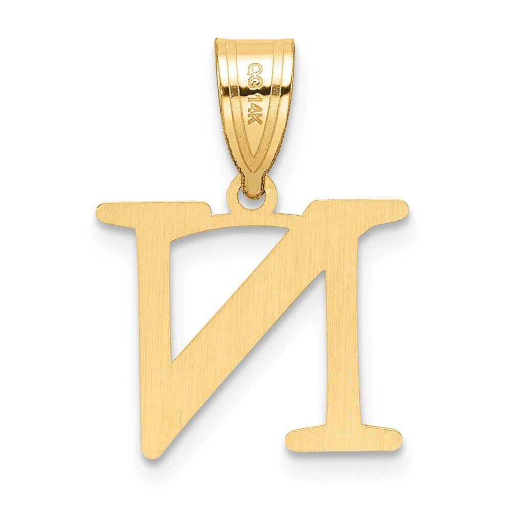 14k Yellow Gold Polished Etched Letter N Initial Pendant for Women