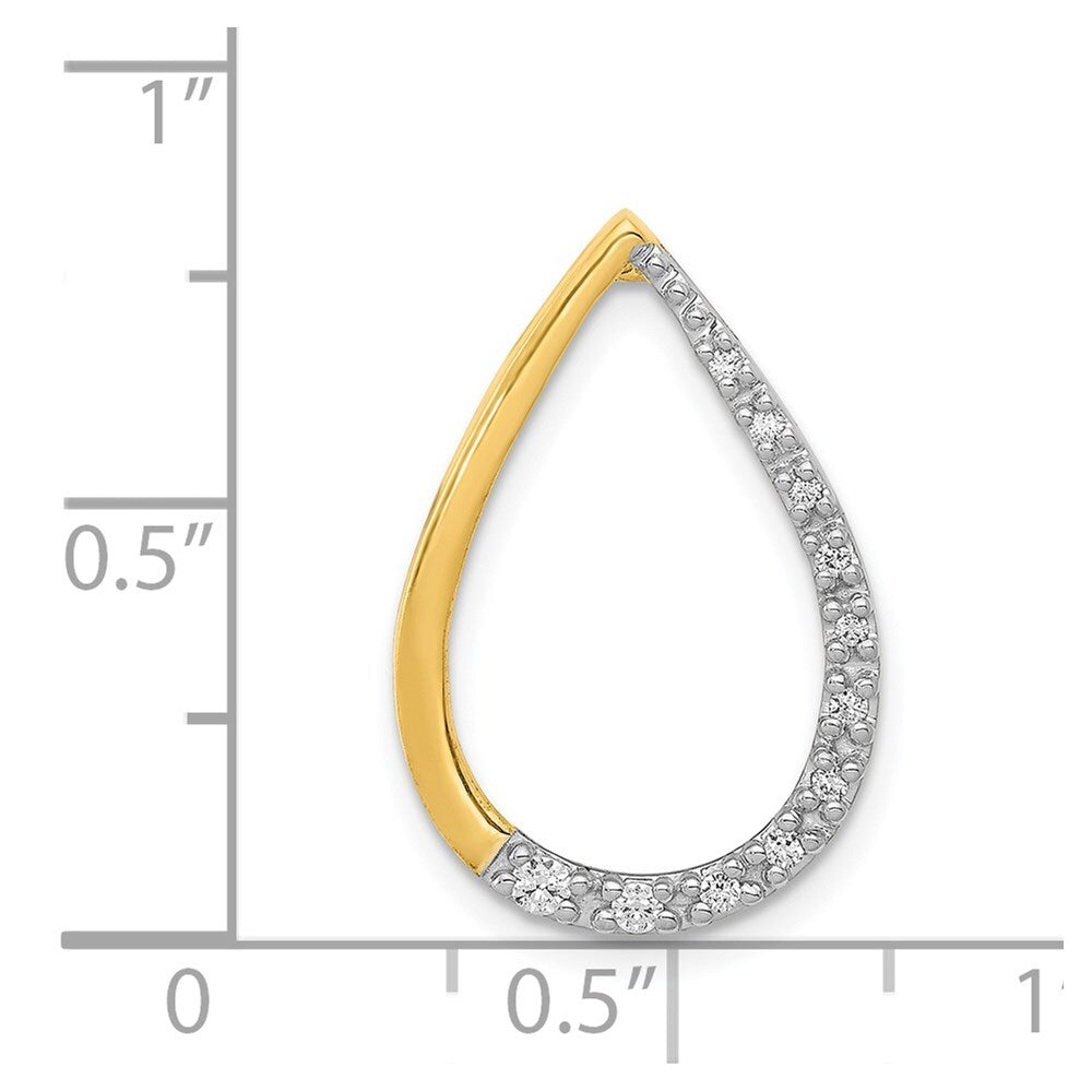 14k Yellow Gold Polished 1/10ct. Diamond Teardrop Chain Slide Pendant for Women