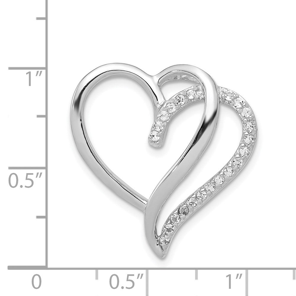 Sterling Silver Rhodium-plated Cubic Zirconia Heart Chain Slide