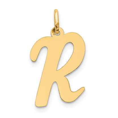 14k Yellow Gold Large Script Letter R Initial Charm Pendant for Women