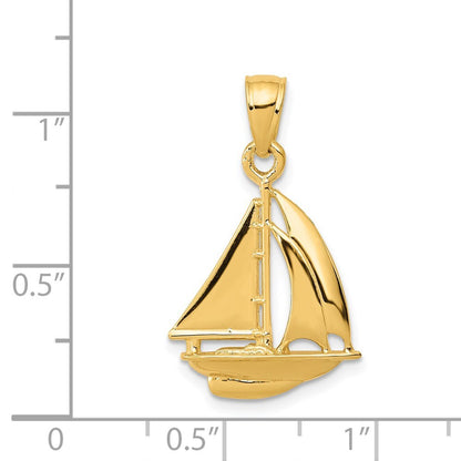 14k Yellow Gold Polished Open-Backed Sailboat Pendant for Women