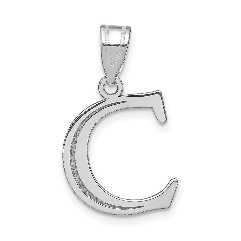 14K White Polished Etched Letter C Initial Pendant