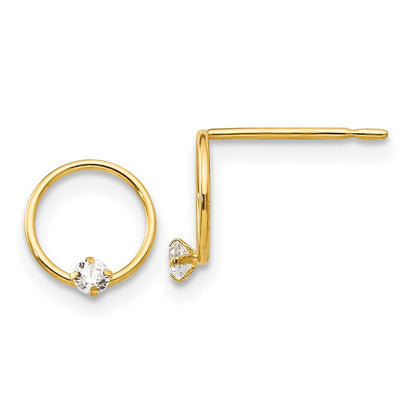 14k Yellow Gold Cubic Zirconia Children's Circle Stud Earrings