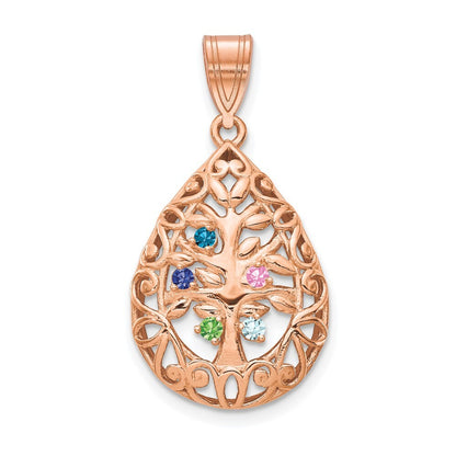 14k Rose Gold 5 Birthstone Tree of Life Tear Drop Pendant for Women