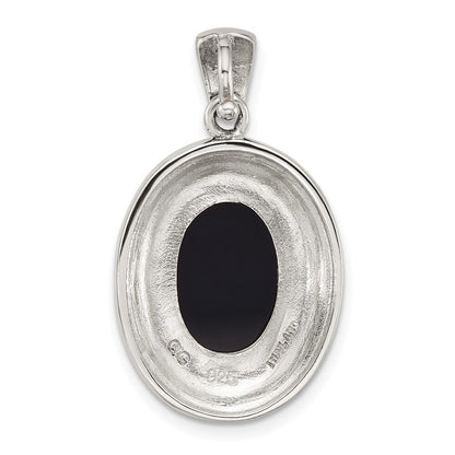 Sterling Silver Antiqued Marcasite Black Agate and MOP Cameo Pendant