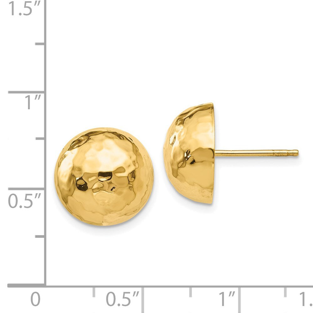 14k Yellow Gold Hammered Half Ball Stud Earrings