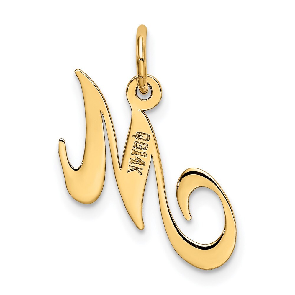 14k Yellow Gold Small Fancy Script Letter M Initial Charm Pendant for Women