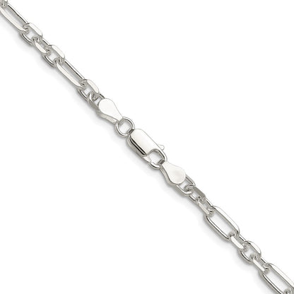 Sterling Silver Diamond-Cut 4.5mm 3 Short Plus 1 Long Cable Link Chain Necklace
