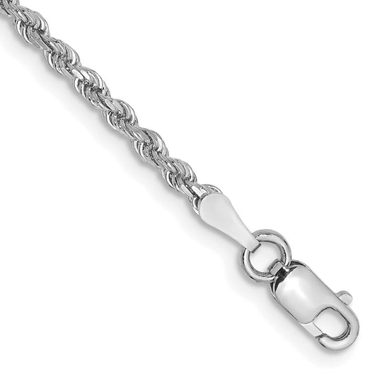 14K White Gold 7 inch 2mm Diamond-cut Rope Chain Bracelet