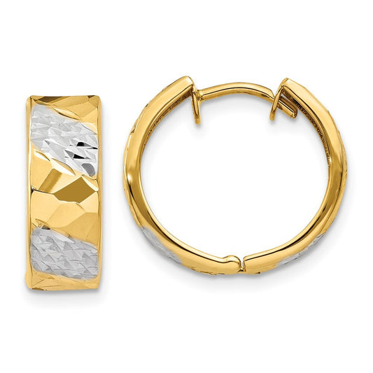 14k Yellow Gold 5mm Diamond-cut Rhodium Hoop Earrings Gift for Women