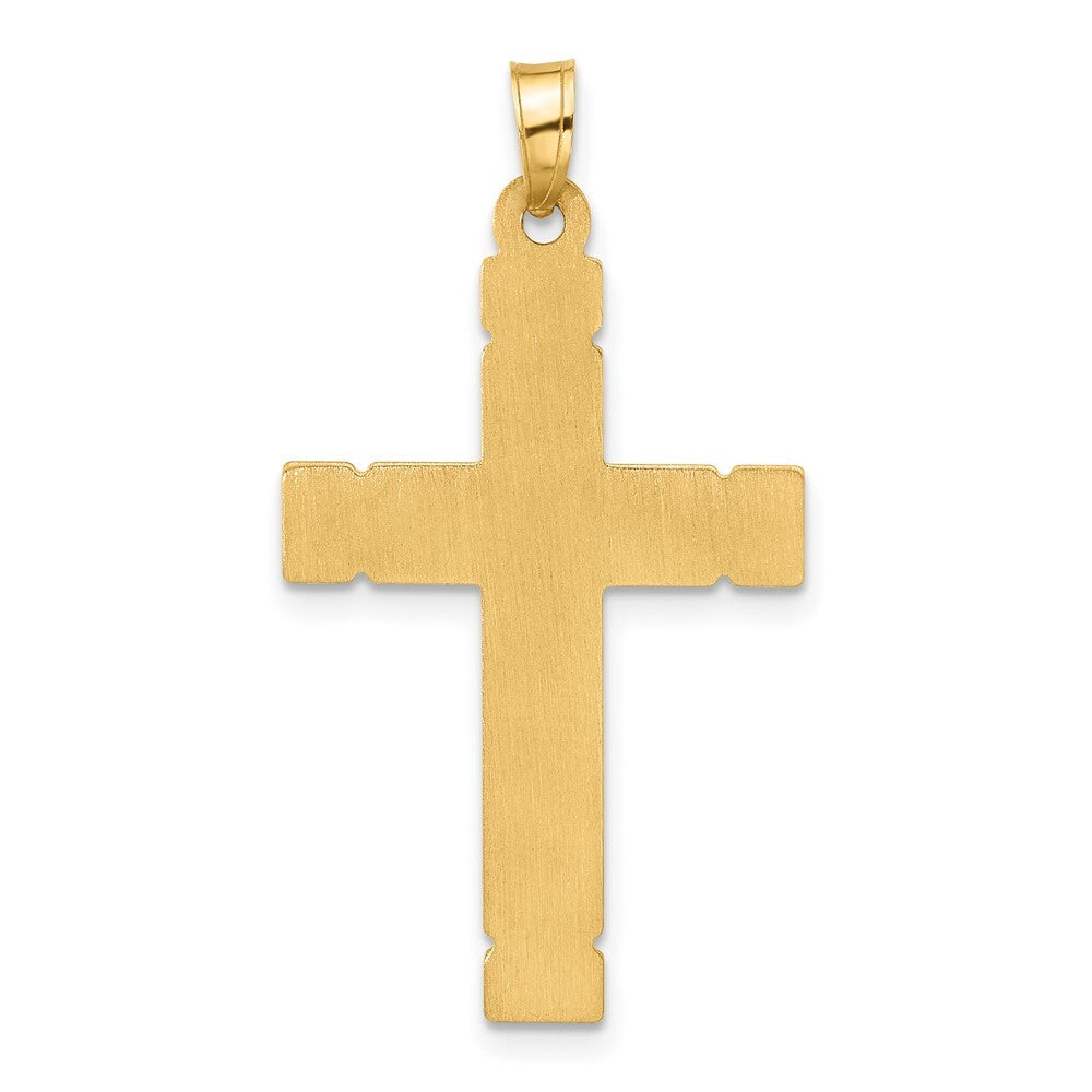 14k Yellow Gold Polished and Grooved Hollow Diamond Cross Pendant for Women