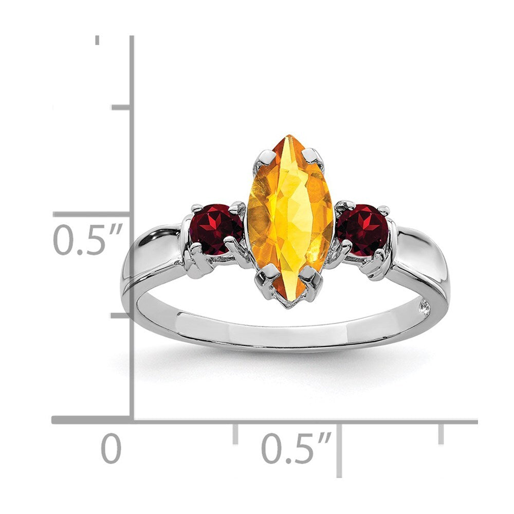 Sterling Silver Rhodium Citrine & Garnet Ring Size 8