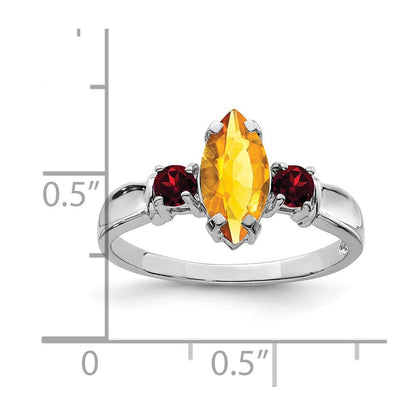 Sterling Silver Rhodium Citrine & Garnet Ring Size 8