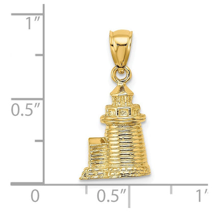 14k Yellow Gold 3-D Brant Point Lighthouse Nantucket Harbor, Ma Charm Pendant