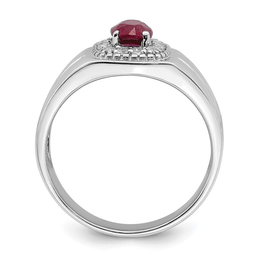 Sterling Silver Rhod-plated Men's African Ruby and White Topaz Ring Size 11