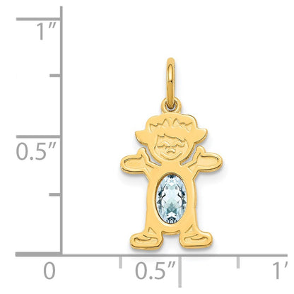 14k Yellow Gold Girl 6x4 Oval Genuine Aquamarine-March Pendant for Women