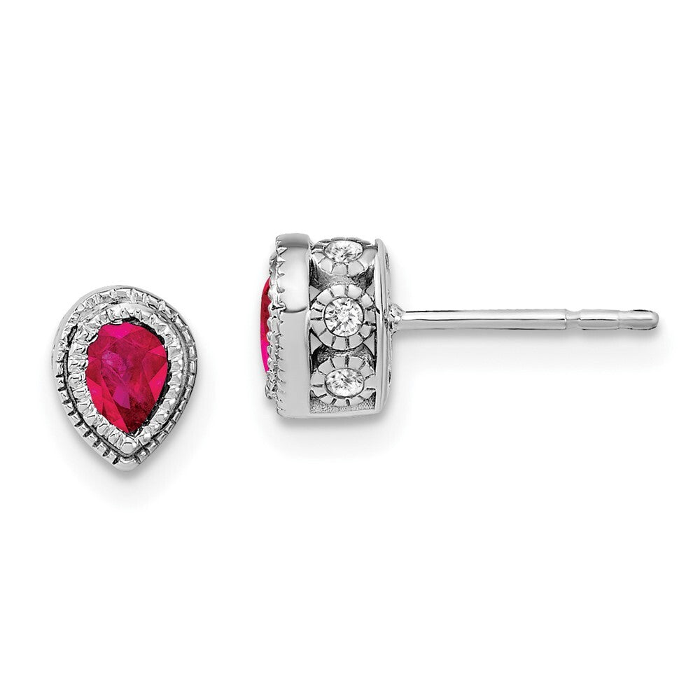 14k White Gold Ruby and Diamond Stud Earrings