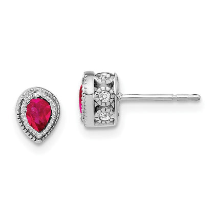 14k White Gold Ruby and Diamond Stud Earrings