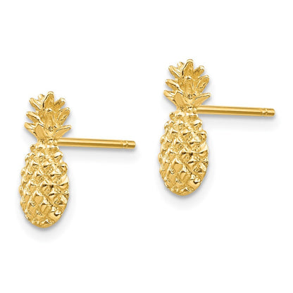 14k Yellow Gold Polished and Textured Pineapple Stud Earrings Gift for Women