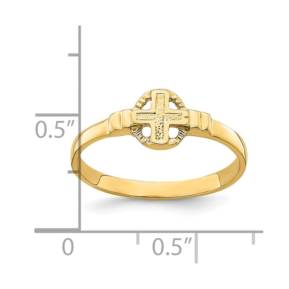 14K Yellow Gold Polished Cross In Circle Ring Size 7