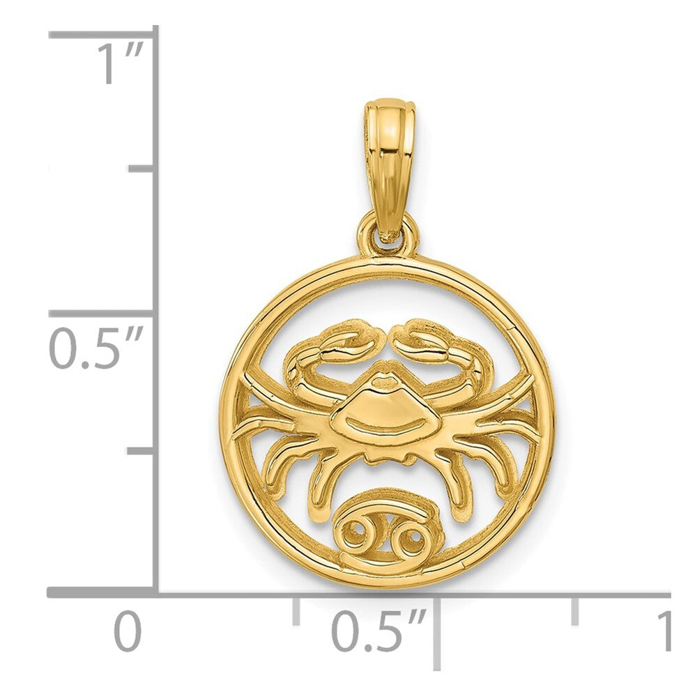 14k Yellow Gold Polished Round Cancer Pendant for Women